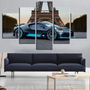 Black Bugatti Divo In Paris Car - 5 Panel Canvas Art Wall Decor