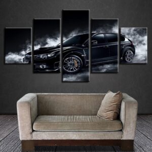 Black Car Psychedelic White Smoke - Automative 5 Panel Canvas Art Wall Decor