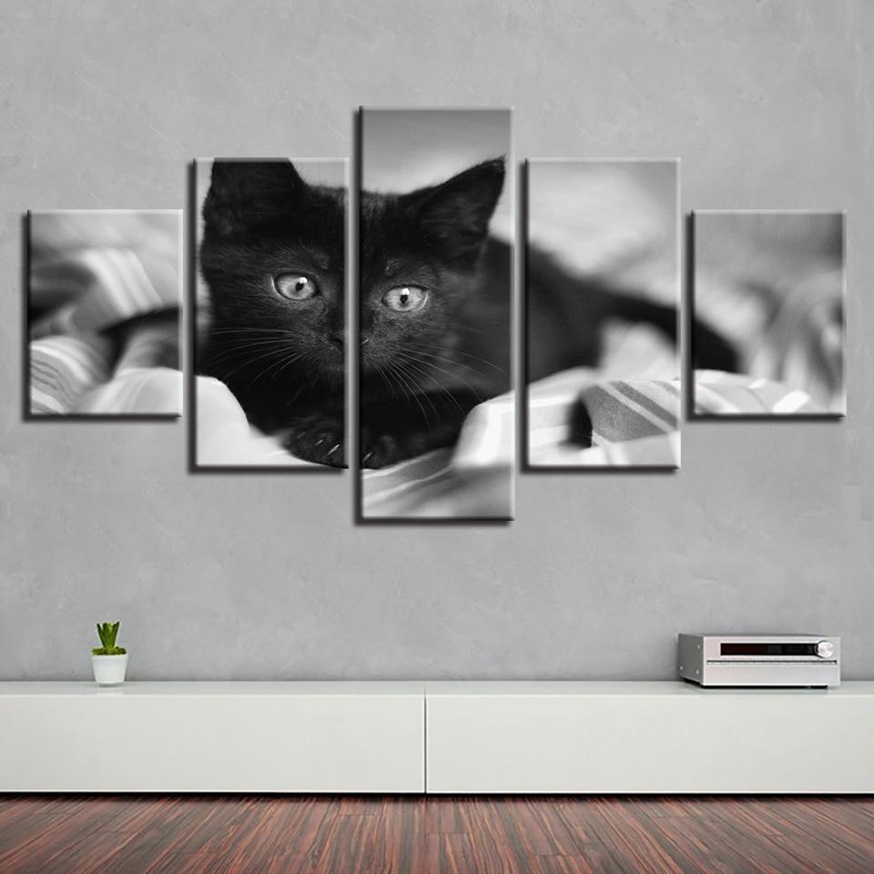 Black Cat 1 - Animal 5 Panel Canvas Art Wall Decor Black Cat 1 - Animal 5 Panel Canvas Art Wall Decor