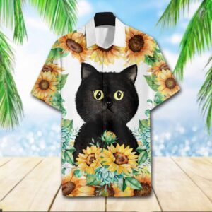 Black Cat Sunflower Hawaiian Shirt