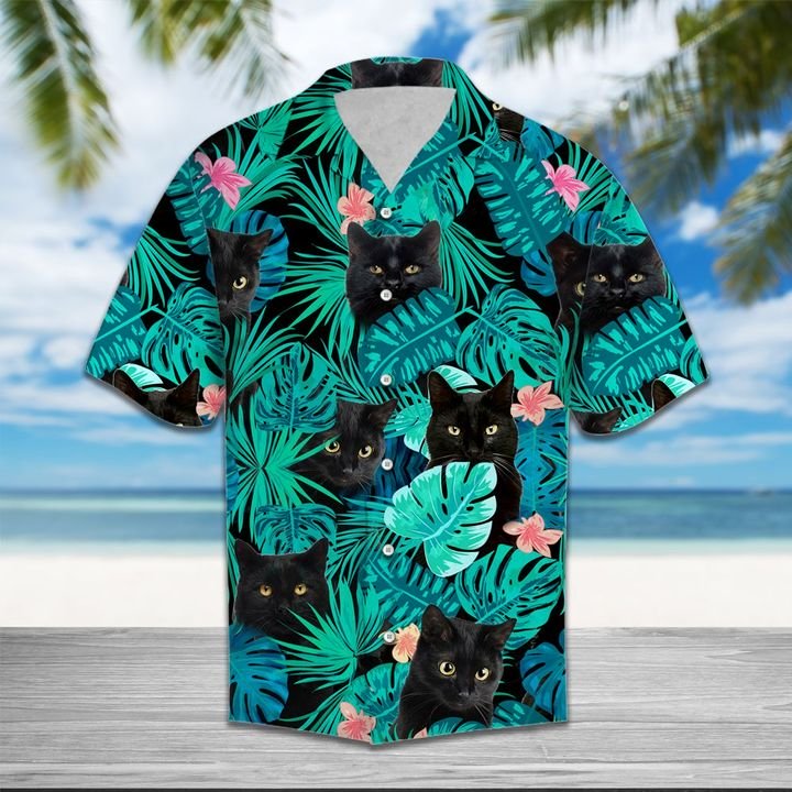 Black Cat Tropical Hawaiian Shirt Summer Button Up Black Cat Tropical Hawaiian Shirt Summer Button Up