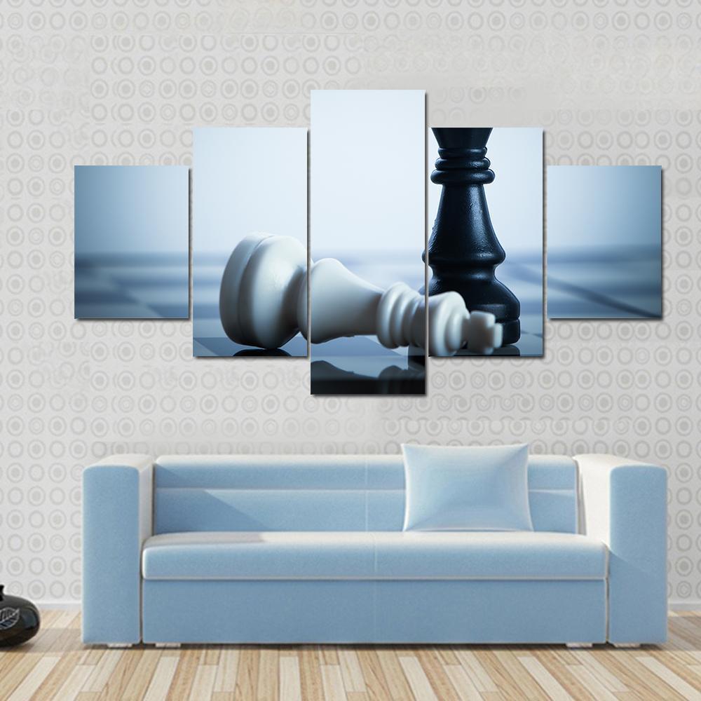 Black Chess Defeats White King - Gaming 5 Panel Canvas Art Wall Decor Black Chess Defeats White King - Gaming 5 Panel Canvas Art Wall Decor