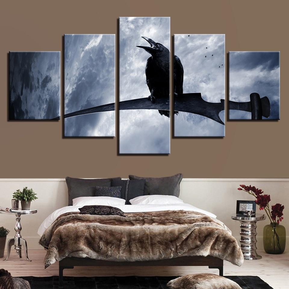 Black Crow Stands - Animal 5 Panel Canvas Art Wall Decor Black Crow Stands - Animal 5 Panel Canvas Art Wall Decor