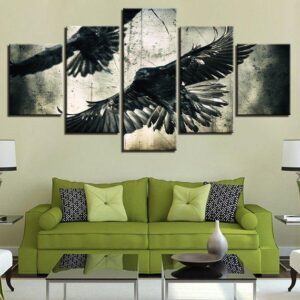 Black Eagle Animal Dark Flying Wings Vintage - Animal 5 Panel Canvas Art Wall Decor