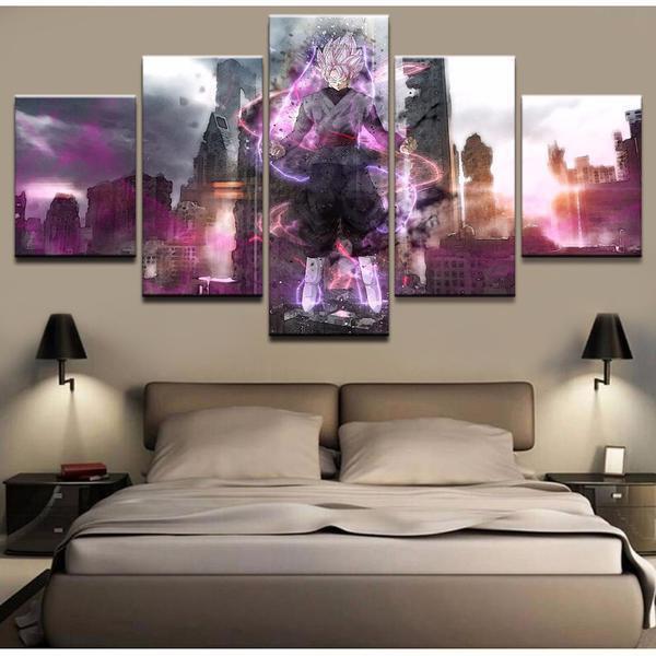 Black Goku Dragon Ball Animation Anime - 5 Panel Canvas Art Wall Decor Black Goku Dragon Ball Animation Anime - 5 Panel Canvas Art Wall Decor