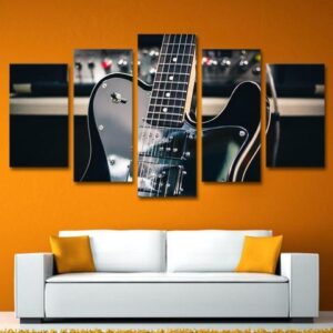 Black Guitar - Music 5 Panel Canvas Art Wall Decor