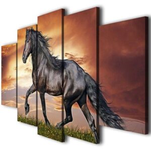 Black Horse Art Landscape - Animal 5 Panel Canvas Art Wall Decor