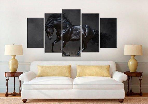 Black Horse Large Black Horse Large - Nature 5 Panel Canvas Art Wall Decor Black Horse Large Black Horse Large - Nature 5 Panel Canvas Art Wall Decor