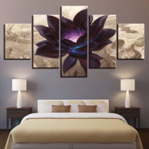 Black Lotus Abstract Flower - Nature 5 Panel Canvas Art Wall Decor
