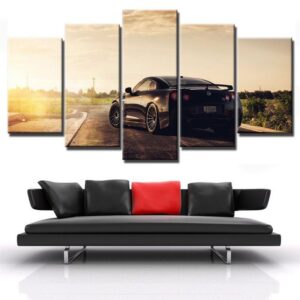 Black Nissan Gtr Sports Car - Automative 5 Panel Canvas Art Wall Decor