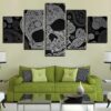 Black Paisley Skull Paisley Design - Abstract 5 Panel Canvas Art Wall Decor