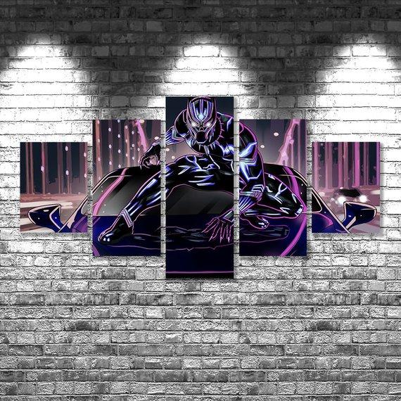 Black Panther 02 - Movie 5 Panel Canvas Art Wall Decor Black Panther 02 - Movie 5 Panel Canvas Art Wall Decor