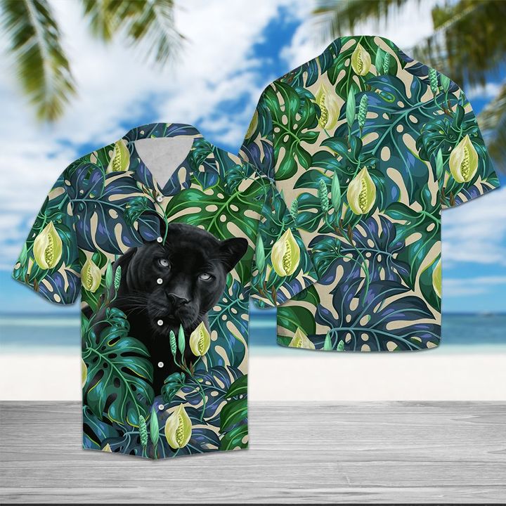 Black Panther Tropical Leaves Hawaiian Shirt Summer Button Up Black Panther Tropical Leaves Hawaiian Shirt Summer Button Up