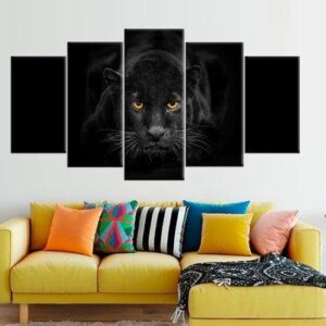 Black Panther - Animal 5 Panel Canvas Art Wall Decor