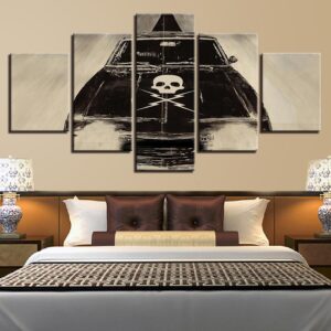 Black Skull Car - Automative 5 Panel Canvas Art Wall Decor