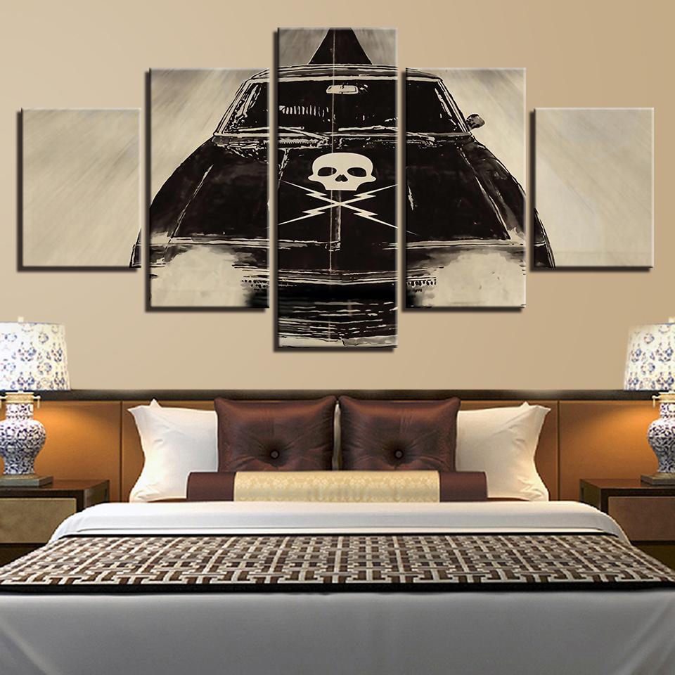 Black Skull Car - Automative 5 Panel Canvas Art Wall Decor Black Skull Car - Automative 5 Panel Canvas Art Wall Decor