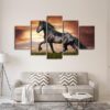 Black Stallion Mustang Horse - Animal 5 Panel Canvas Art Wall Decor