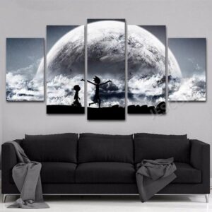 Black Star Moon Earth Rick And Morty Panel - Cartoon 5 Panel Canvas Art Wall Decor