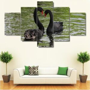 Black Swans 01 - Animal 5 Panel Canvas Art Wall Decor
