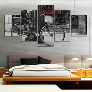 Black White Bicycle - Nature 5 Panel Canvas Art Wall Decor