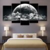 Black White Earth - Space Universe 5 Panel Canvas Art Wall Decor