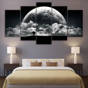 Black White Earth - Space Universe 5 Panel Canvas Art Wall Decor