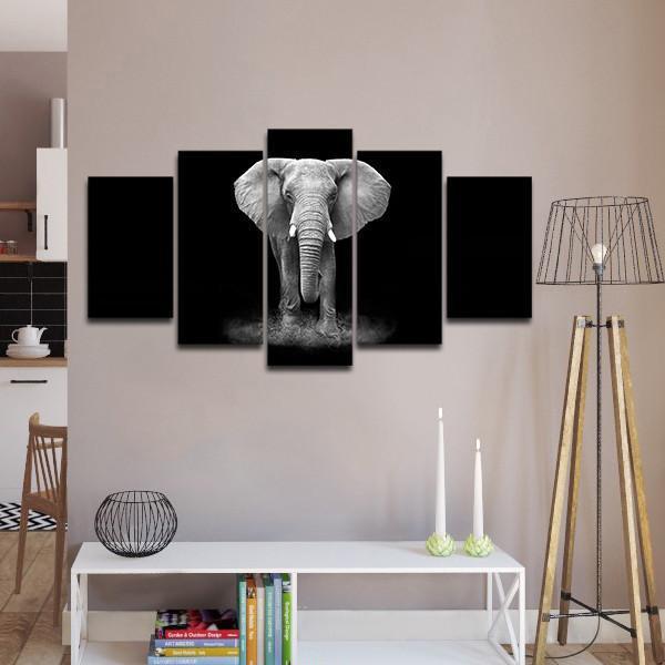 Black & White Elephant - Animal 5 Panel Canvas Art Wall Decor Black & White Elephant - Animal 5 Panel Canvas Art Wall Decor