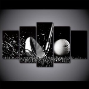 Black / White Golf Golfing - Sport 5 Panel Canvas Art Wall Decor