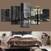 Black White London City Streetscape - Nature 5 Panel Canvas Art Wall Decor