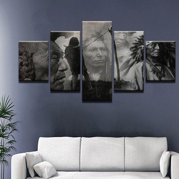 Black & White Native Americans - Abstract 5 Panel Canvas Art Wall Decor Black & White Native Americans - Abstract 5 Panel Canvas Art Wall Decor
