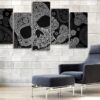 Black White Skull Skeleton - Abstract 5 Panel Canvas Art Wall Decor