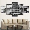 Black White Vintage Guitar - Music 5 Panel Canvas Art Wall Decor