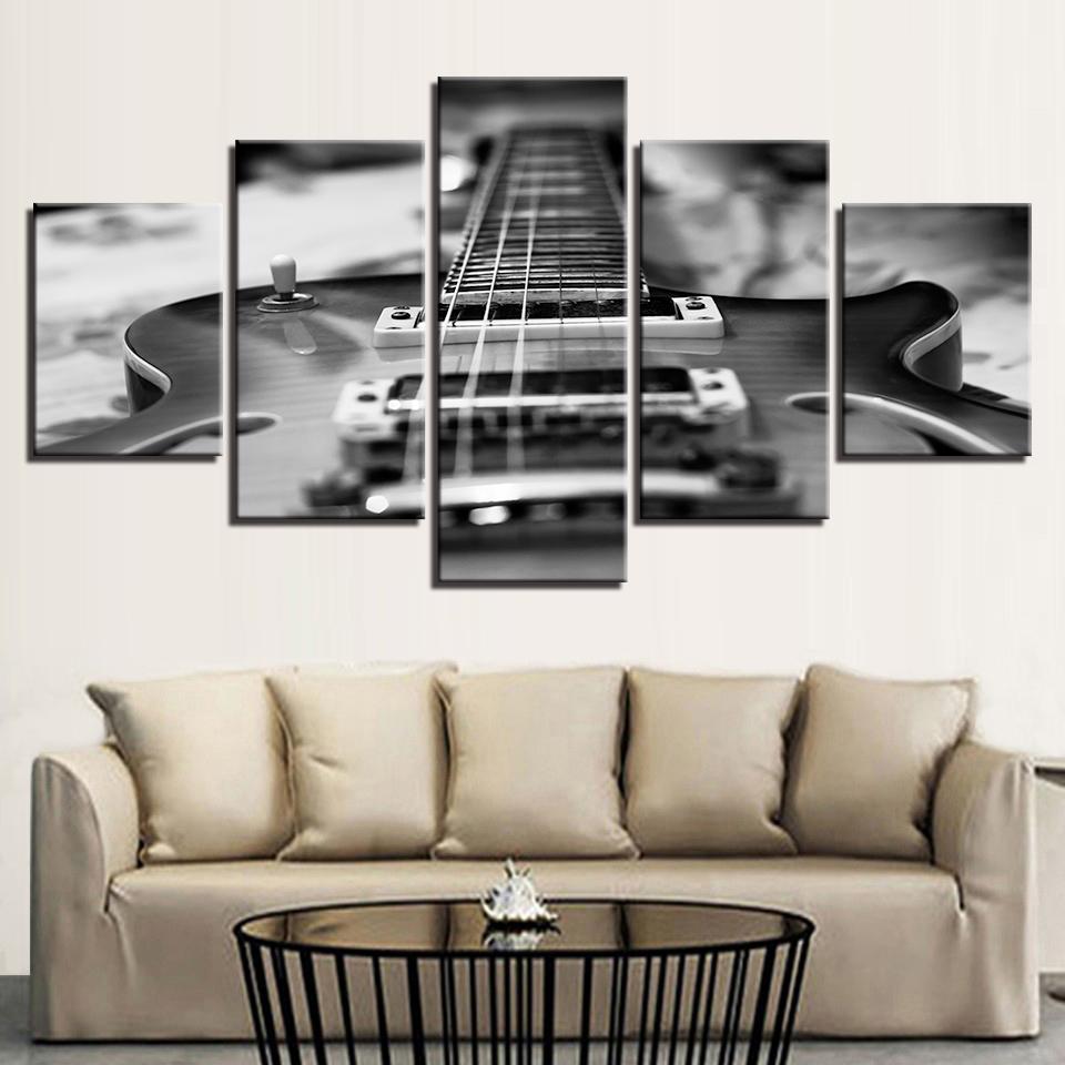 Black White Vintage Guitar - Music 5 Panel Canvas Art Wall Decor Black White Vintage Guitar - Music 5 Panel Canvas Art Wall Decor