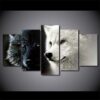 Black White Wolf Wolves 1 - Animal 5 Panel Canvas Art Wall Decor