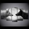 Black / White Wolf Wolves Wolfs Moon 1 - Animal 5 Panel Canvas Art Wall Decor