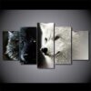 Black & White Wolves - Animal 5 Panel Canvas Art Wall Decor