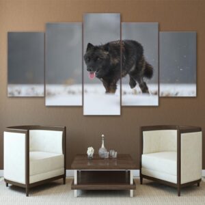 Black Wolf - Animal 5 Panel Canvas Art Wall Decor