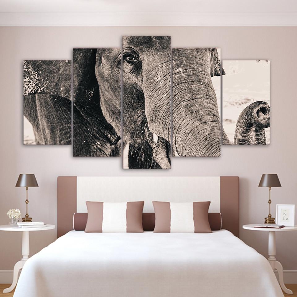 Black and White Elephant 01 - Animal 5 Panel Canvas Art Wall Decor Black and White Elephant 01 - Animal 5 Panel Canvas Art Wall Decor