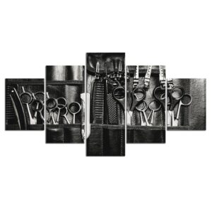 Black and white Hairdressing - Abstract 5 Panel Canvas Art Wall Decor