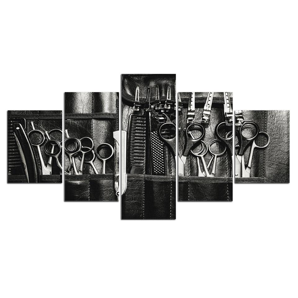 Black and white Hairdressing - Abstract 5 Panel Canvas Art Wall Decor Black and white Hairdressing - Abstract 5 Panel Canvas Art Wall Decor