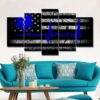Black and white american flag Blue - Abstract 5 Panel Canvas Art Wall Decor