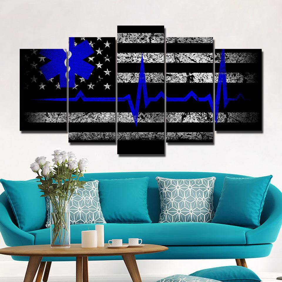 Black and white american flag Blue - Abstract 5 Panel Canvas Art Wall Decor Black and white american flag Blue - Abstract 5 Panel Canvas Art Wall Decor