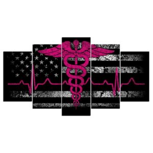 Black and white american flag PINK 01 - Abstract 5 Panel Canvas Art Wall Decor