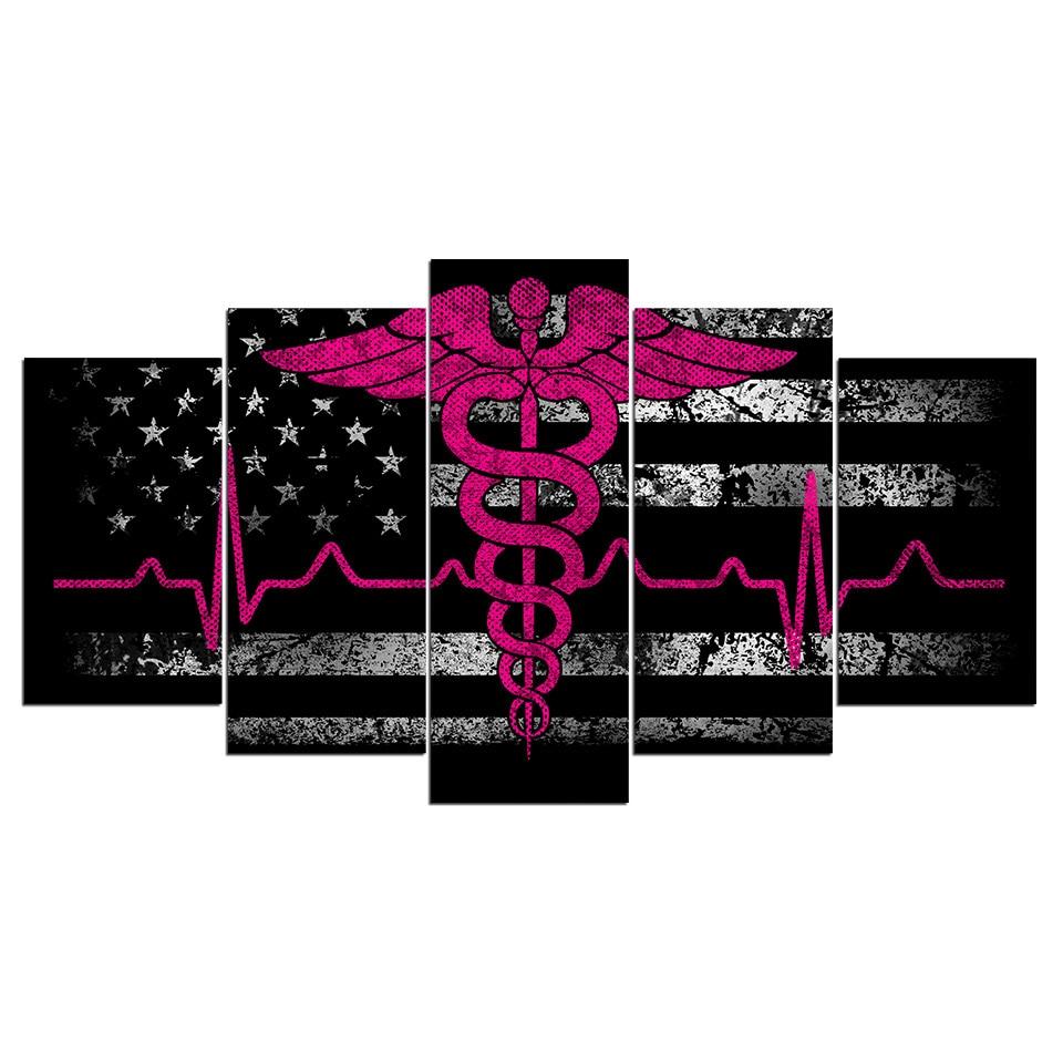 Black and white american flag PINK 01 - Abstract 5 Panel Canvas Art Wall Decor Black and white american flag PINK 01 - Abstract 5 Panel Canvas Art Wall Decor