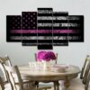 Black and white american flag Pink - Abstract 5 Panel Canvas Art Wall Decor