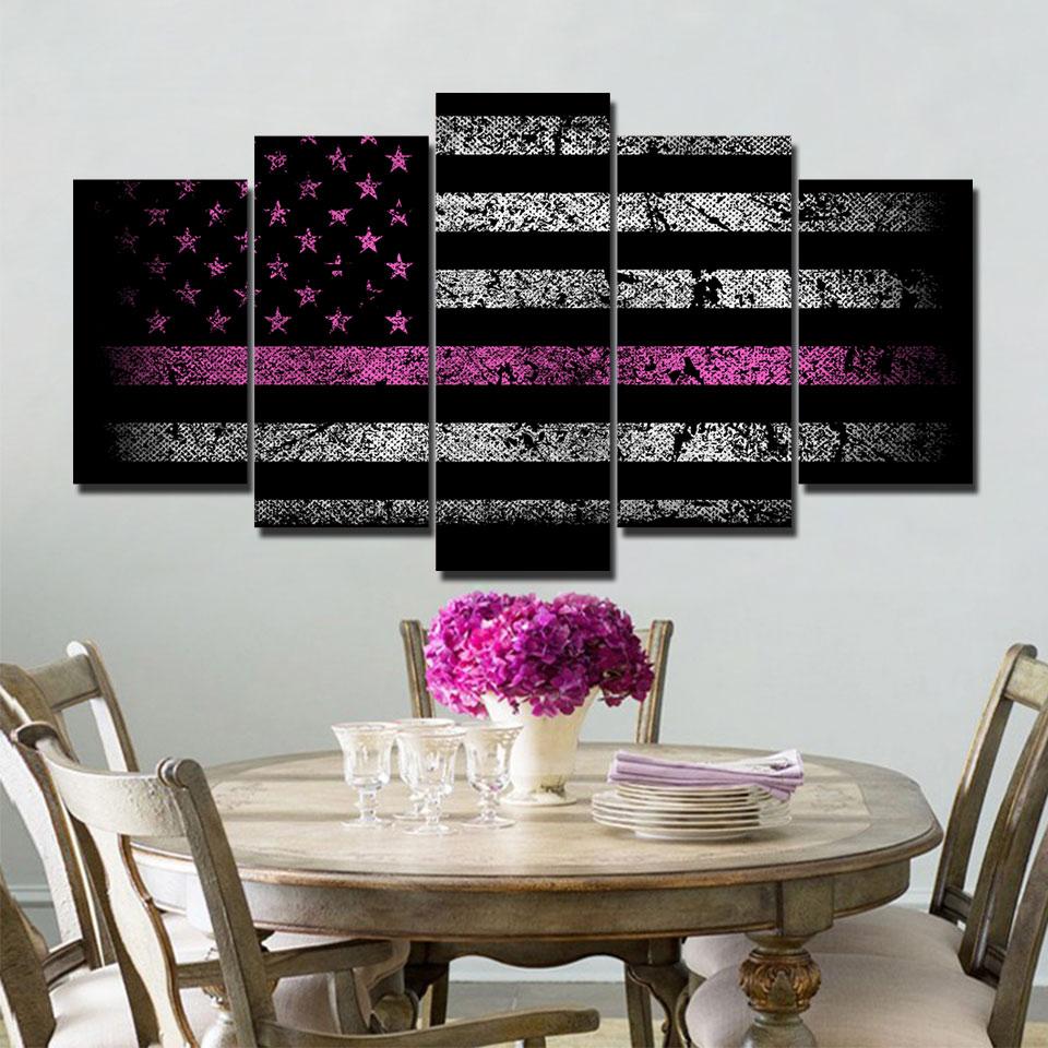 Black and white american flag Pink - Abstract 5 Panel Canvas Art Wall Decor Black and white american flag Pink - Abstract 5 Panel Canvas Art Wall Decor