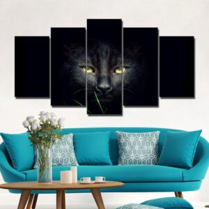Black cat 10 - Animal 5 Panel Canvas Art Wall Decor