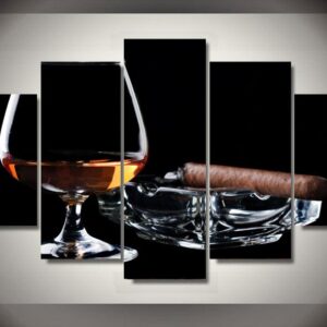 Blackjack Cigar 01 - Wine 5 Panel Canvas Art Wall Decor