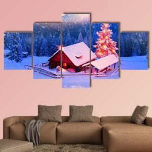 Blizzard Covered Alpine Fields 1 - Nature 5 Panel Canvas Art Wall Decor