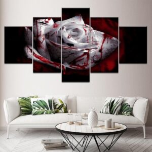 Blood Dark White Rose Flower - Nature 5 Panel Canvas Art Wall Decor